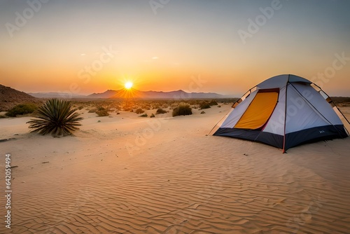 Sunset at the desert and tent in the desert Ultra High qauality photo