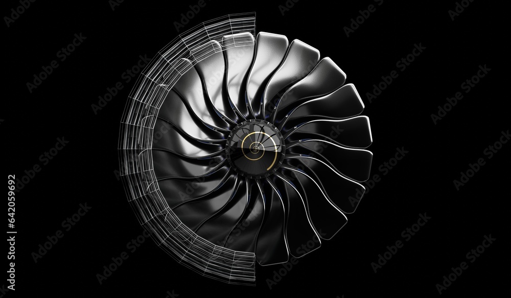 Obraz premium Jet engine on black background - 3D illustration