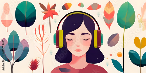 Wallpaper Mural Spring illustration of a girl with headphones Torontodigital.ca