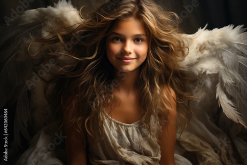 portrait of beautiful young girl with angel wings