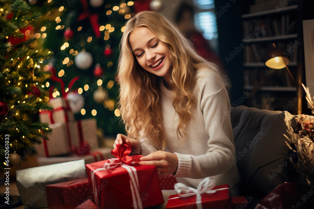 A photo of teen girl with christmas gift A photo of teen girl with christmas gift