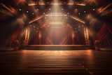 Event stage light background with spotlight illuminated stage for performance show. Empty stage with warm ambiance colors backdrop decoration. Stage lighting design. Entertainment show.
