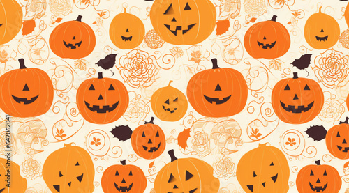 Halloween pumpkins pattern, created with Generative AI technology.