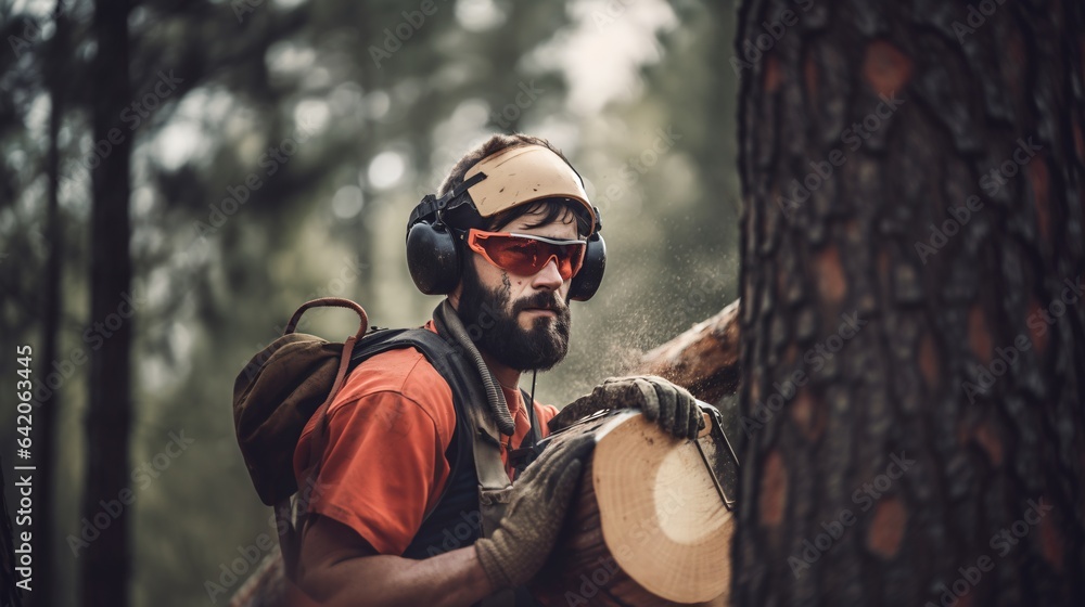 Lumberjack at Work: Professional Chainsaw Operation, generative AI