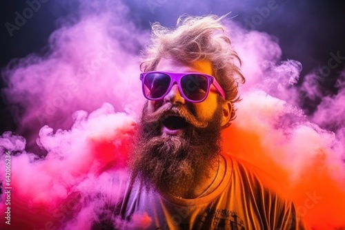 Bearded man painted in fluorescent powder