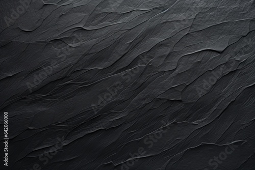 Black dry volcanic texture, top view. Dark stone wall background. Vintage wavy fashion backdrop. Gray stucco empty banner, generated by AI