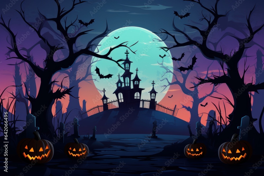Halloween night background, Halloween night scene, Halloween background with house,