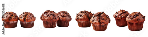 Two chocolate muffins on a transparent background