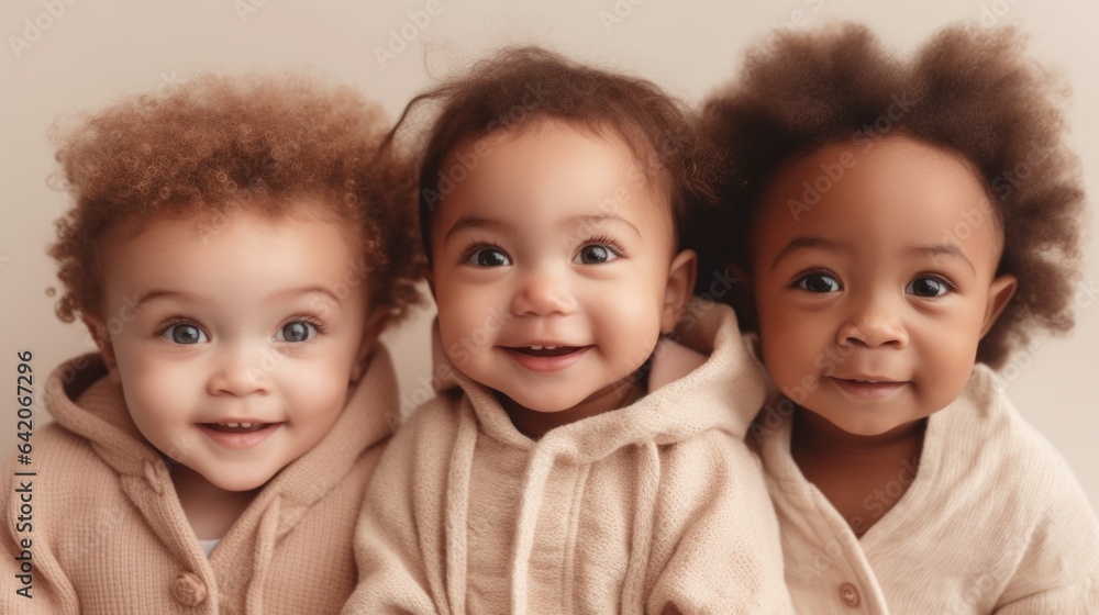 A heartwarming image of a smiling Afro babies on a studio backdrop. Generative AI A heartwarming image of a smiling Afro babies on a studio backdrop. Generative AI