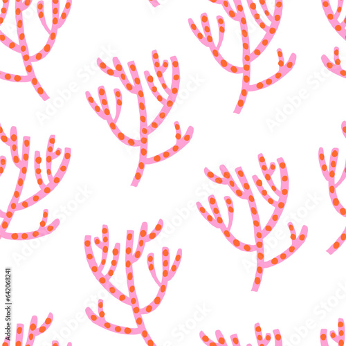 Cute vector seamless pattern with red corals on white background. Coral reef pattern. Vector illustration