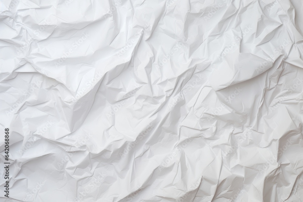 Crumpled white paper background. Wrinkled white page texture, top view. Grunge sheet backdrop generated by AI Crumpled white paper background. Wrinkled white page texture, top view. Grunge sheet backdrop generated by AI
