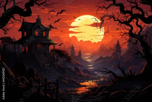 Halloween scene, halloween background with bats, moon view, Halloween night background, Halloween night scene, Halloween background with house,