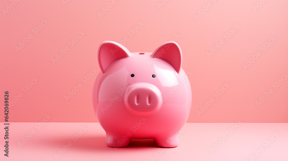 toy pink piggy bank, pink gradient background. Modified Generative Ai image.