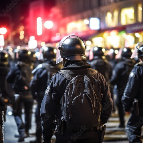 Protest Against the Government. Riot police and Police During Protest Against the Government. Police officers in the street during a protest. Police Concept. Riot police clashed with the protesters.