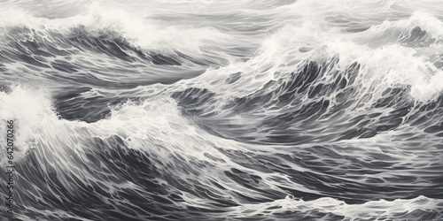 Water waves doodling drawn by pen. Modified Generative Ai image.