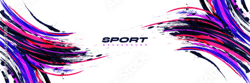 Abstract and Colorful Brush Background with Halftone Effect. Sport Banner. Brush Stroke Illustration. Scratch and Texture Elements For Design