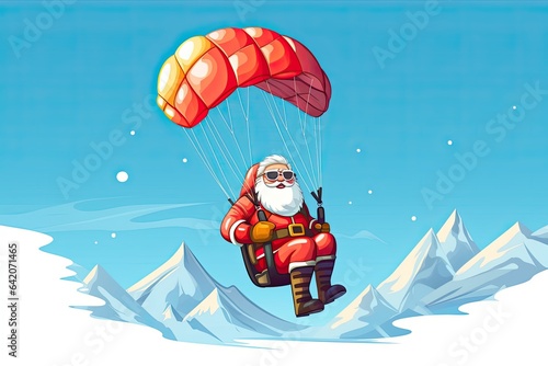 paragliding adventure santa claus paraglider christmas cartoon illustration