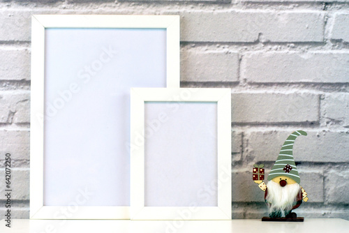Christmas Frame. Photo frame. Flat lay. New Year concept. Christmas mock up. Winter. Christmas background. Xmas concept. Top view, copy space. Christmas photo frame mock up template