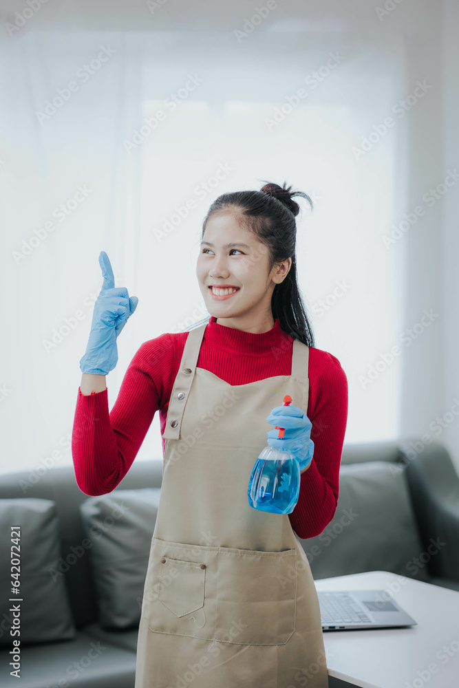 Half body portrait of woman cleaning service at home cleaning concept Half body portrait of woman cleaning service at home cleaning concept