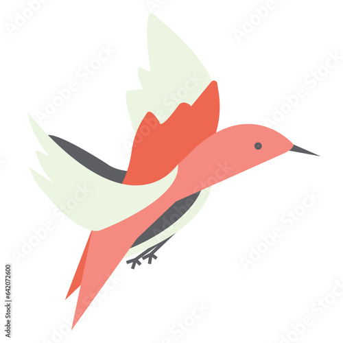 Vector illustration on the theme of camping in the style of the groove 70-80s. Flying bird in red-yellow-gray colors