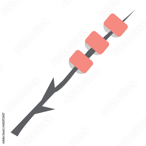 Vector illustration on the theme of camping in the style of the groove 70-80s. Marshmallow on a stick, kebab