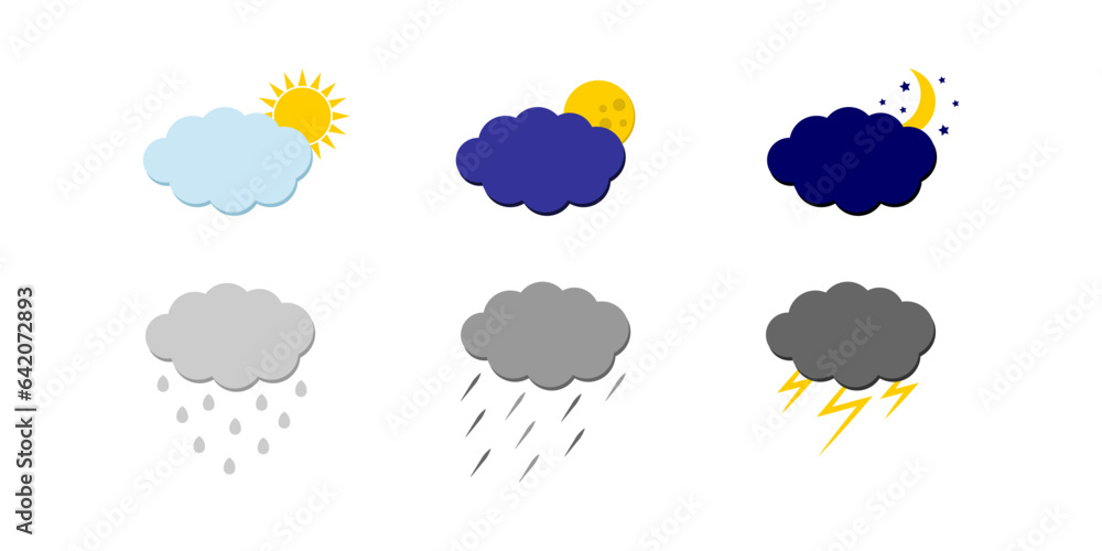Mega pack of weather icons snow climate, sun forecast, rainy storm