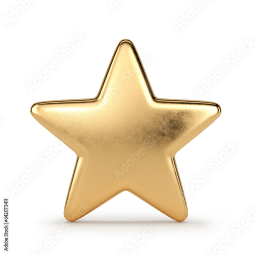 One Golden star on a white background. 3D illustration