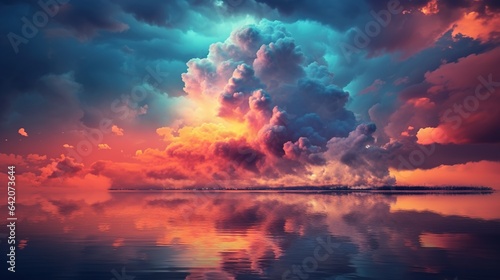 abstract colorful sunset sky with clouds and water Created with AI