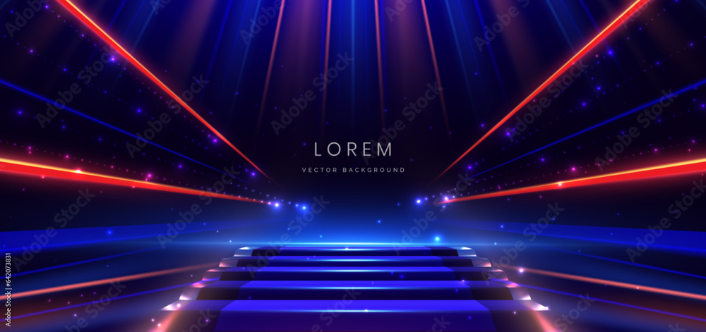 Debut Background Color Blue Elegant blue stage background with blue dot neon line and lighting ...