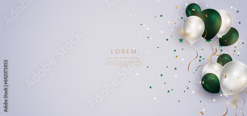 Elegant green and white balloon and ribbon gold. Celebration party happy concept.