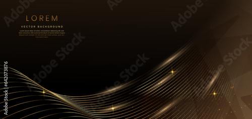 Abstract elegant dark brown background with golden line and lighting effect sparkle. Luxury template award design.