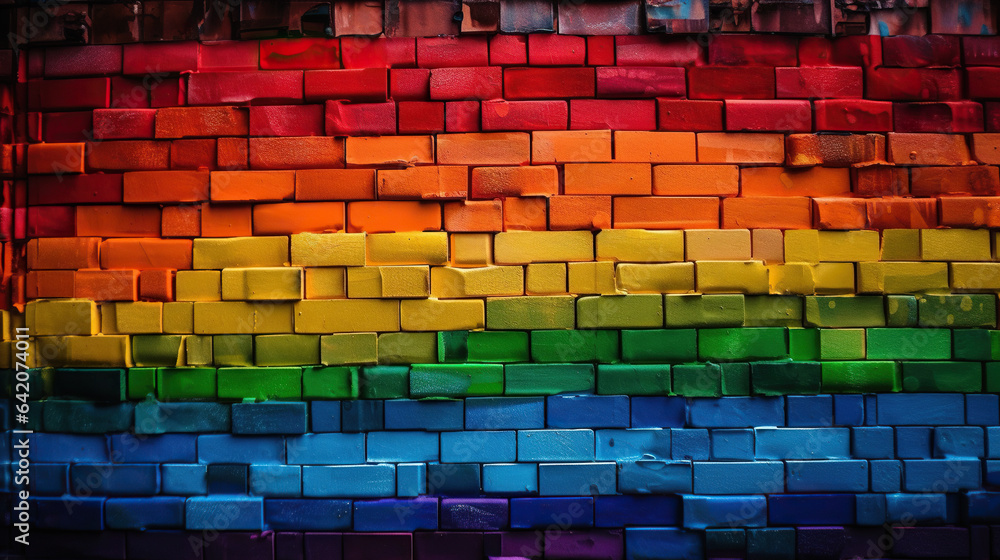 Multi-colored brick wall in the form of a rainbow. Abstract background.