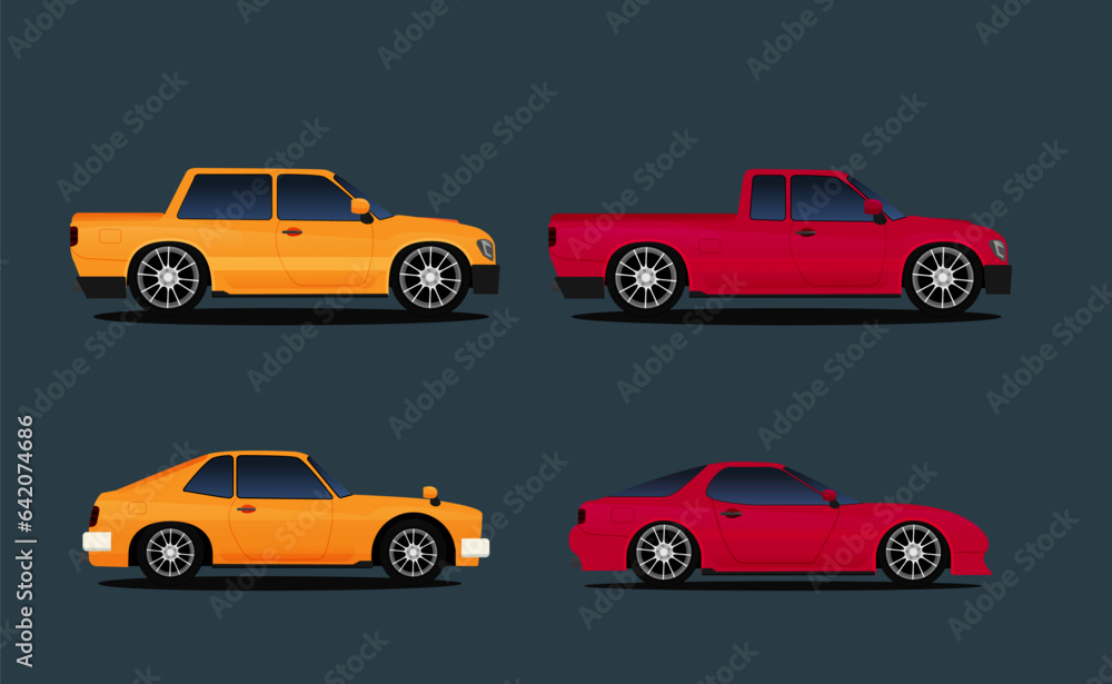Vector racing car set isolated on color background