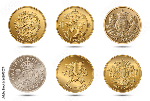 Vector set British money coin. Vector illustration.