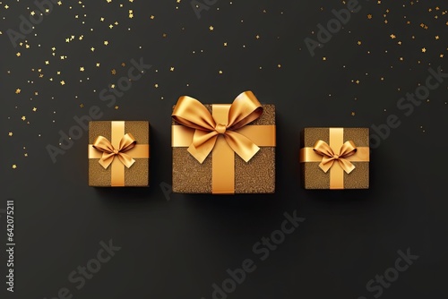 golden christmas gift box with bow illustration