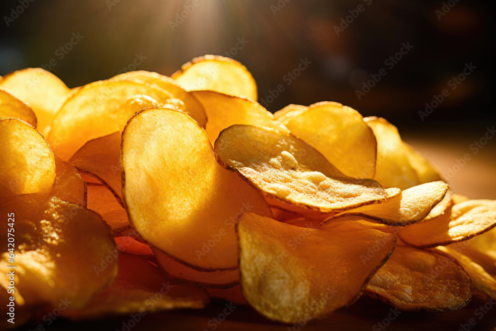 Golden Potato Chips Close-Up