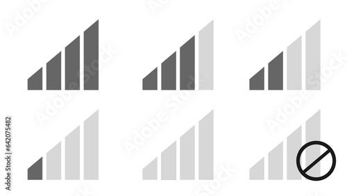 Signal reception strength simple grey icons six in a sheet