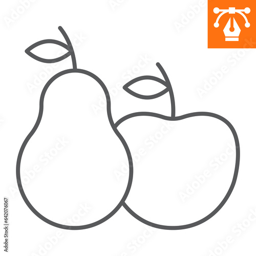 Apple and pear line icon, outline style icon for web site or mobile app, thanksgiving and food, sweet fruits vector icon, simple vector illustration, vector graphics with editable strokes.