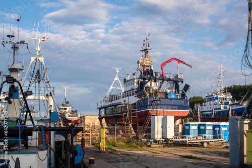 Ships are in dry dock for repair or storage, Baltic Sea, Wladyslawowo, Poland photo