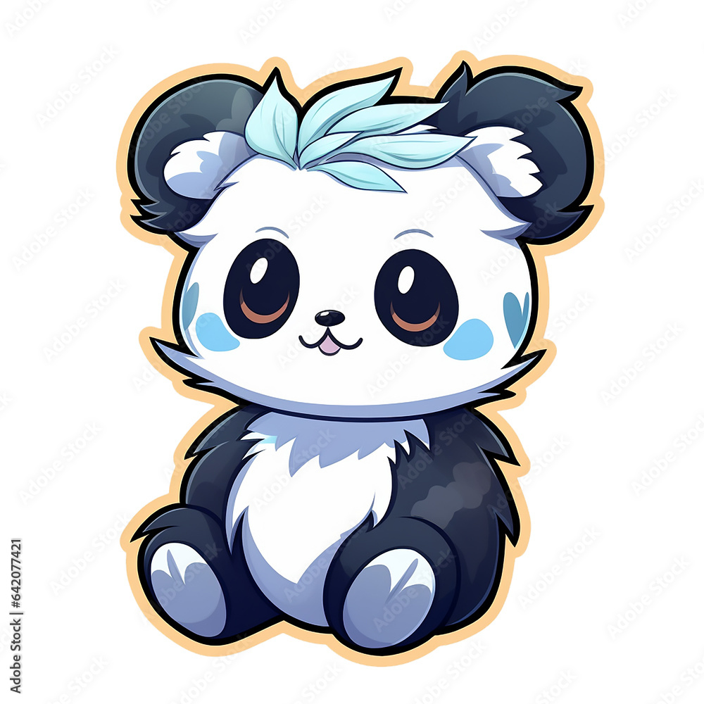 Fototapeta premium kawaii sticker, A cute Panda stirring, designed with colorful contours and isolated