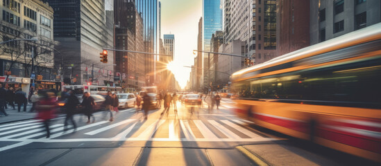 timelapse of daylight busy urban downtown city crowd people commuter transportation intersection street motion people and car taxi strret scene pedestrian city people lifestyle,ai generate