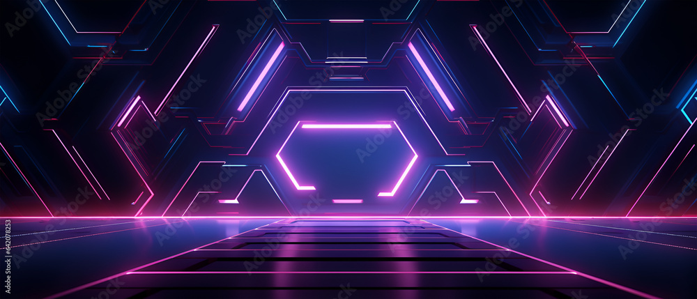 3D Neon Background in Modern Tech Style, Generative AI 3D Neon Background in Modern Tech Style, Generative AI