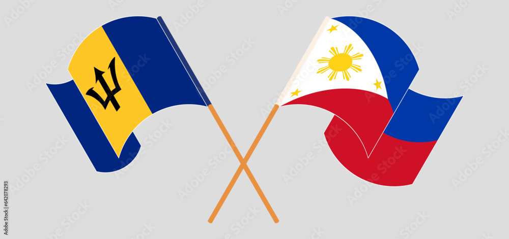 Crossed and waving flags of Barbados and the Philippines Crossed and waving flags of Barbados and the Philippines