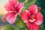 red hibiscus flowers made with Generative AI