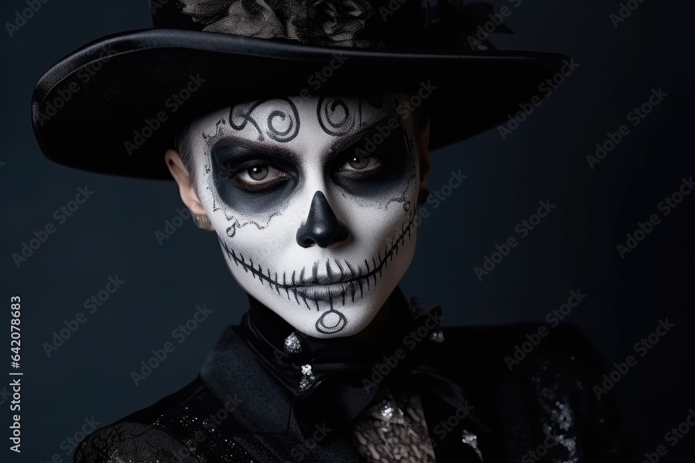 Female in Halloween silence. A woman in top hat Female in Halloween silence. A woman in top hat