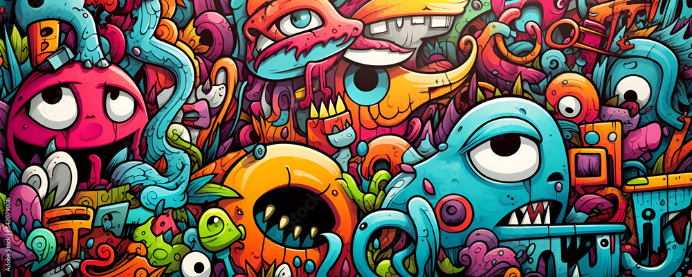 Obraz premium A Colorful Doodling Design with Lots of Things in It, Generative AI