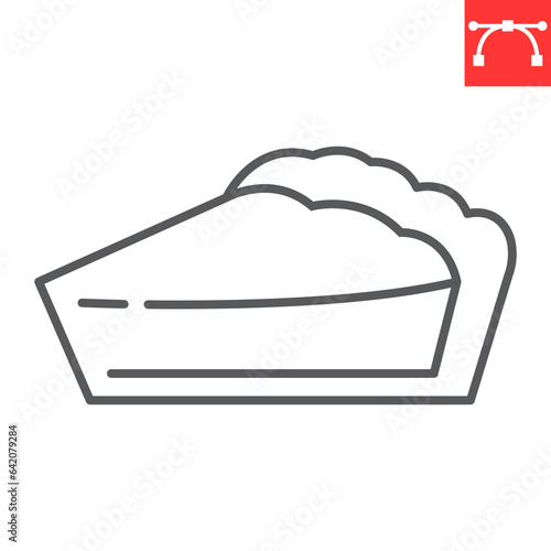 Pumpkin pie line icon, thanksgiving and food, piece of cake vector icon, vector graphics, editable stroke outline sign, eps 10.