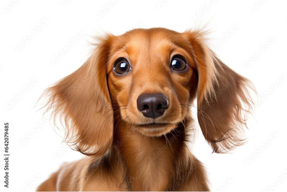 Brown dachshund on a white background. Playful and cute dog Brown dachshund on a white background. Playful and cute dog