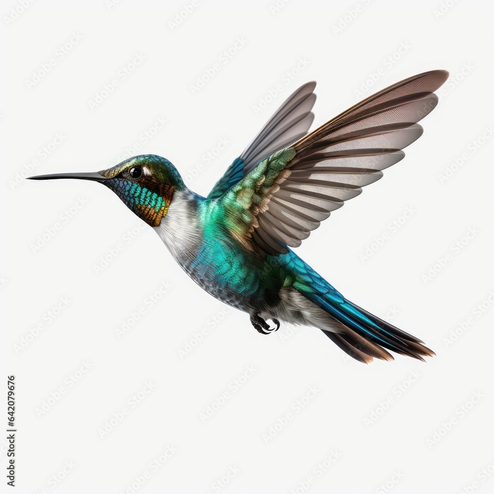 Obraz premium Flying hummingbird isolated on white background