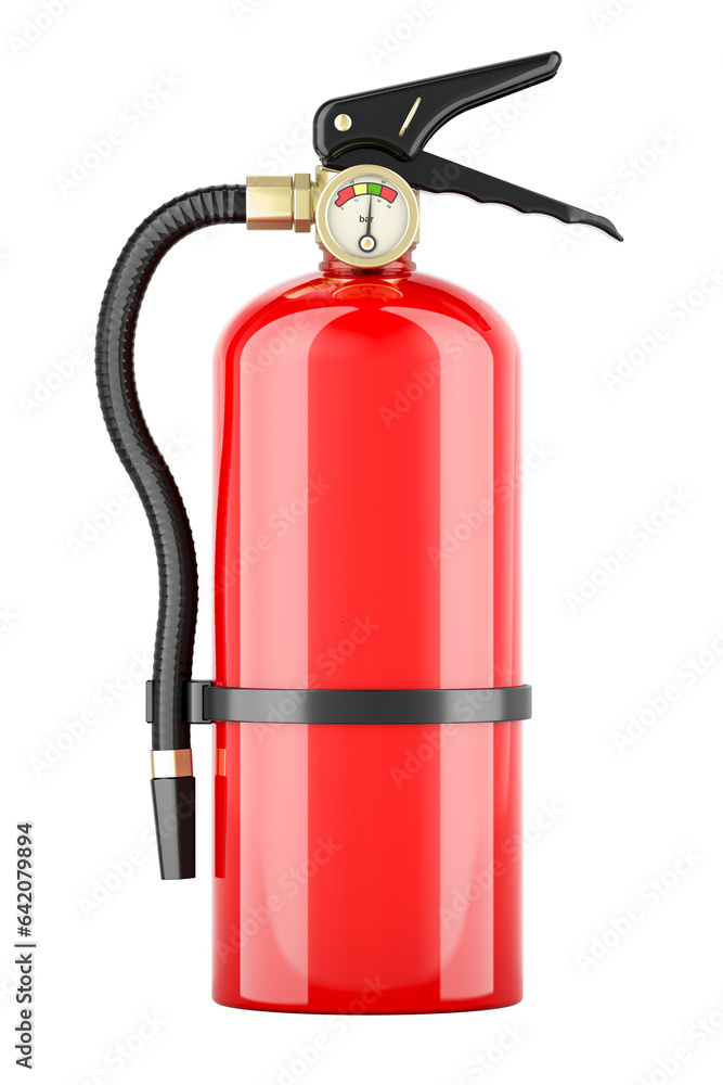 Fire extinguisher, front view. 3D rendering isolated on transparent